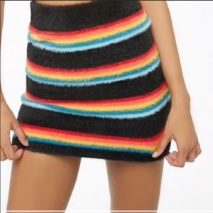 Forever 21 NWT Fuzzy Faux Fur Rainbow Mini Skirt S